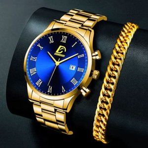 Mens Watches Luxury Stainless Steel + Men Business Bracelet